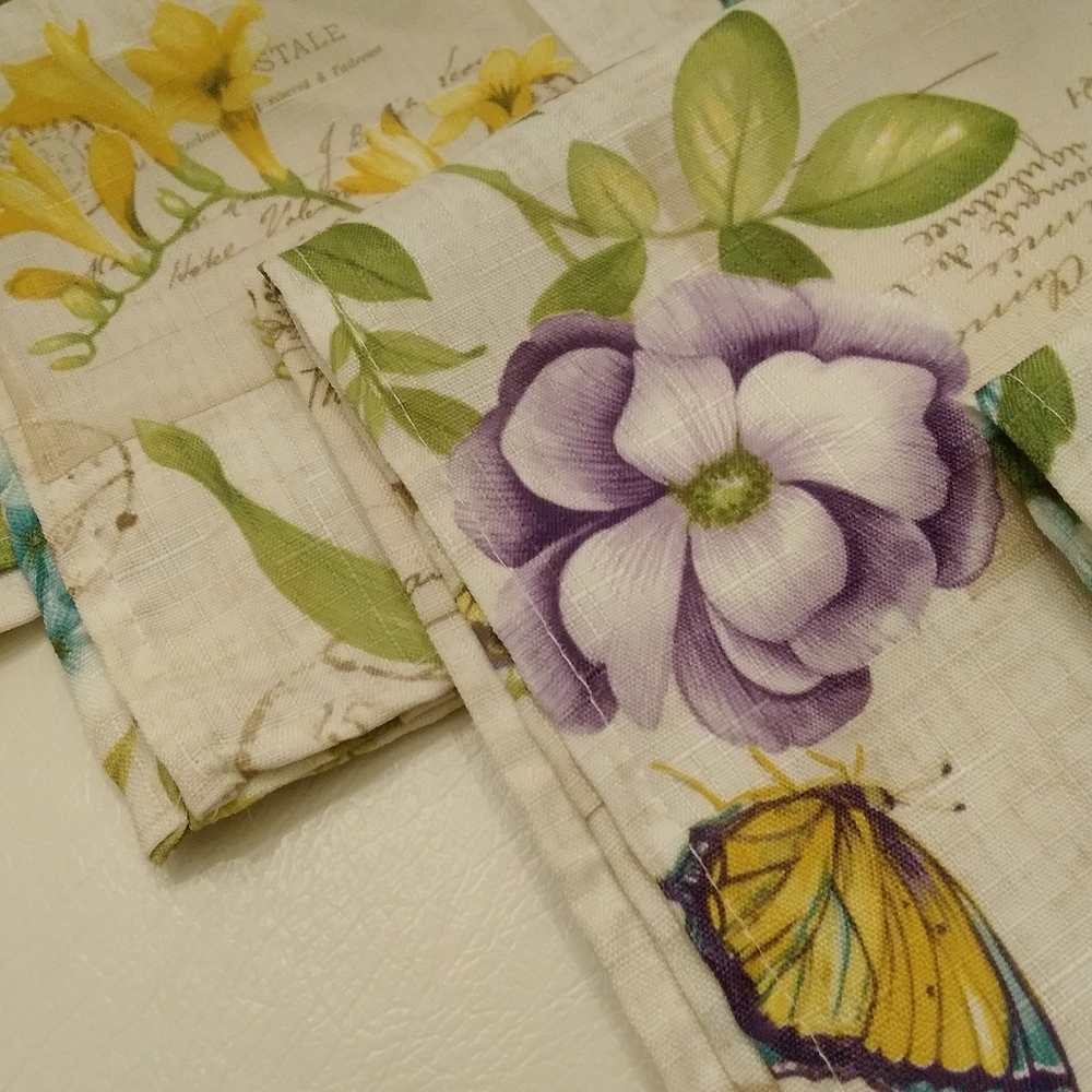 Elrene Botanical Blossom Cloth NAPKINS Set of 4 Floral Butterfly Postmark ~17x17 - Picture 10 of 13